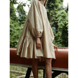 Merlette Byward Mini Dress Solid Ruffle Cotton Resort Bohemian Tan Sz M